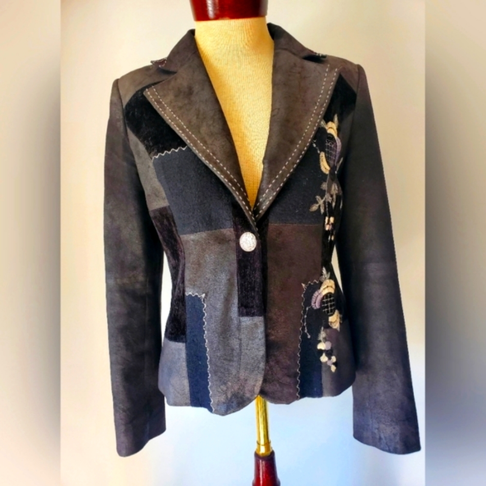 Bona Vita jacket. Black and navy  with flowers. Size 8